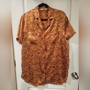 Vintage Victoria's Secret Floral Print Silky Pajama Shirt Size Small